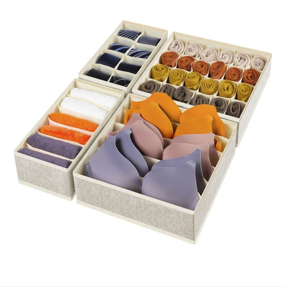 Multi-Color Fabric Drawer Organizer Set, 4 Cubicals